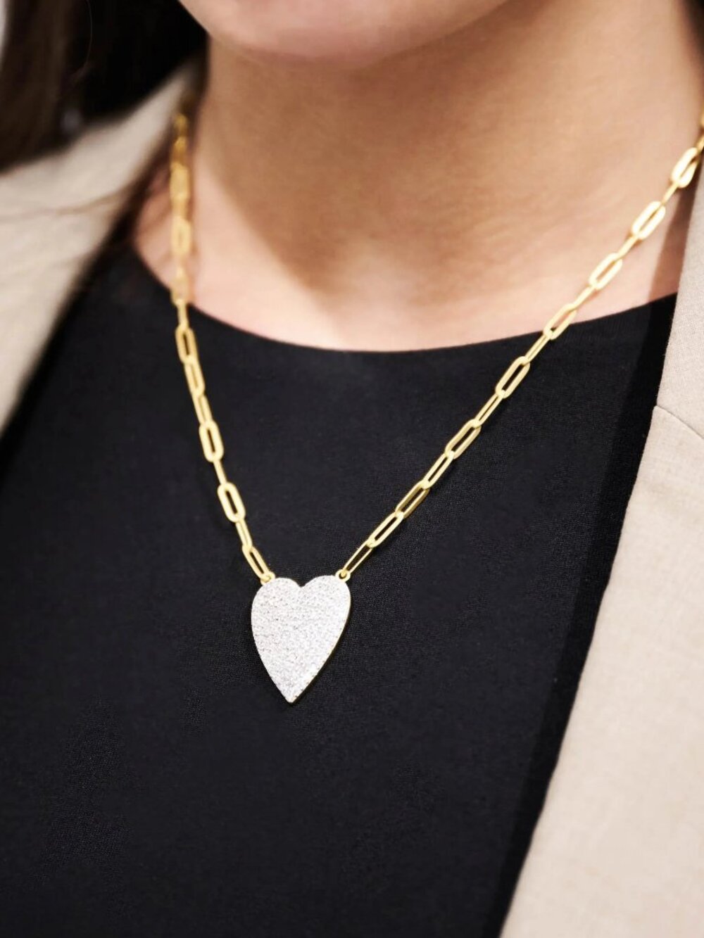 FREIDA ROTHMAN Pavé Chain Link Gold Love Necklace Statement Jewelry - Picture 2 of 2
